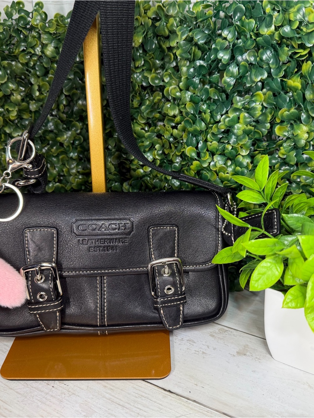 Vintage Coach Bleecker Leather Shoulder Bag with Silver Buckle Accents
